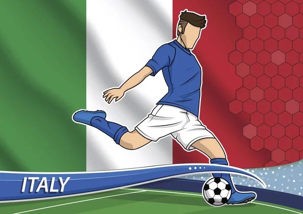 Joueur de l'équipe de football en uniforme avec le drapeau national de l'État de l'Italie . — Image vectorielle