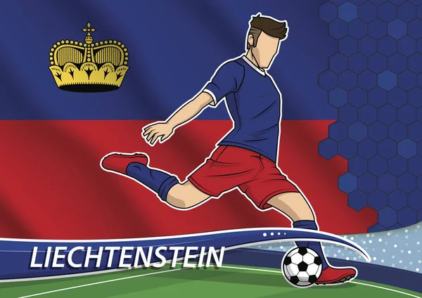 Jogador da equipe de futebol em uniforme com bandeira nacional do Estado de Liechtenstein . — Vetor de Stock