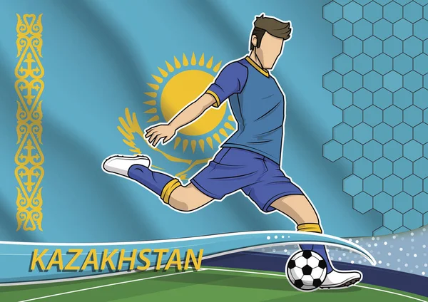 Joueur de l'équipe de football en uniforme avec le drapeau national de l'État du Kazakhstan — Image vectorielle