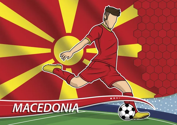 Joueur de l'équipe de football en uniforme avec le drapeau national de l'État de Macédoine — Image vectorielle
