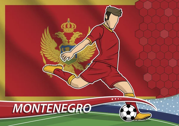 Soccer team player in uniform with state national flag of Montenegro