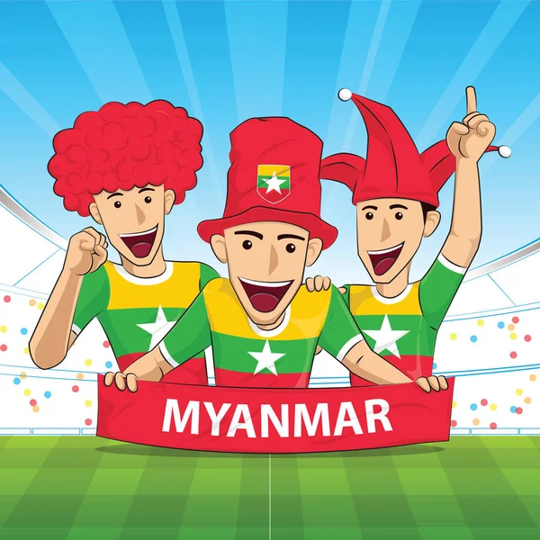 Flagę Mjanma piłka nożna obsługa — Wektor stockowy