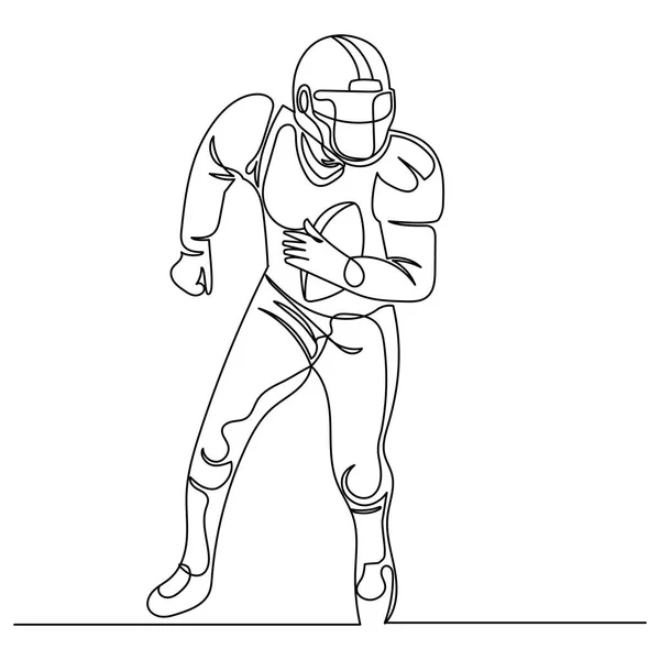 Linea continua disegno giocatore di football americano . — Vettoriale Stock