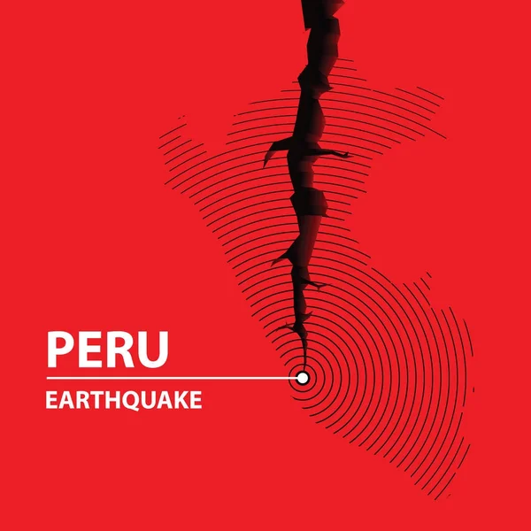 Peru deprem kavramı kırık harita üzerinde — Stok Vektör