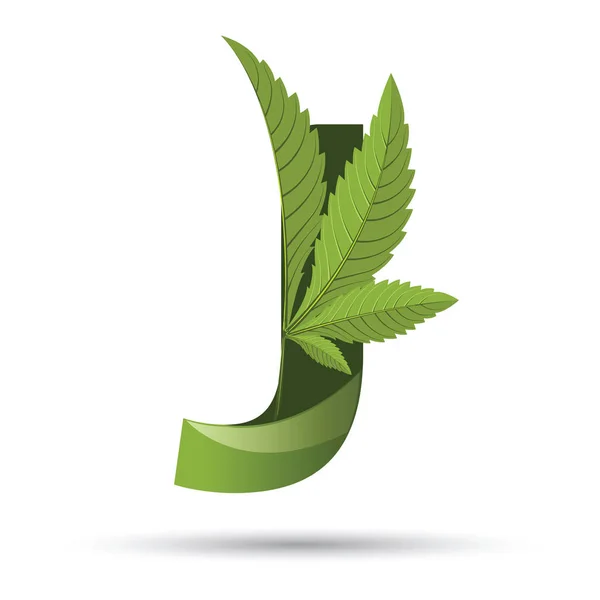 Cannabis green leaf logo letter J — Stock Vector