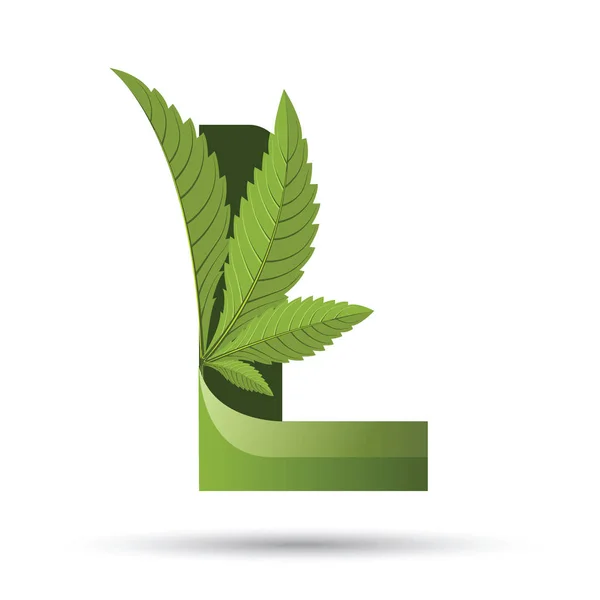 Cannabis green leaf logo letter L — Stock Vector