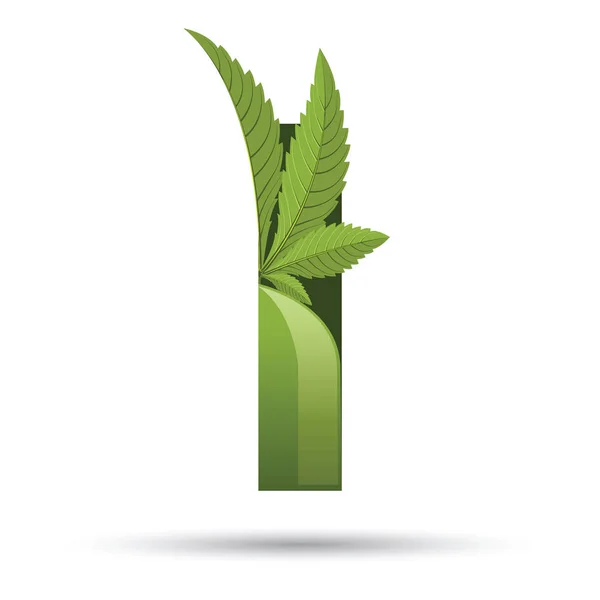 Cannabis green leaf logo letter I — Stock Vector