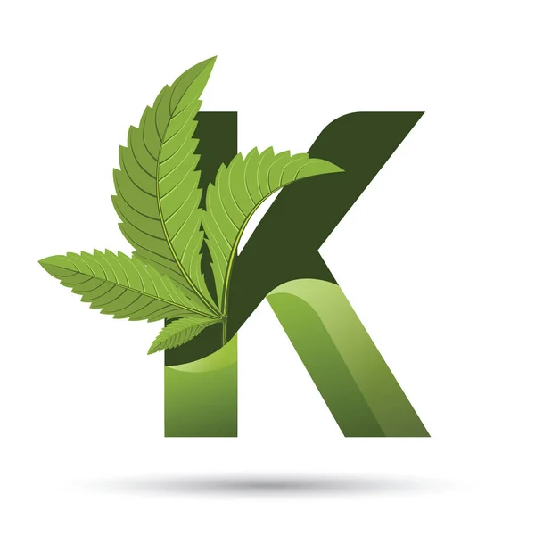 Cannabis green leaf logo letter K — Stock Vector