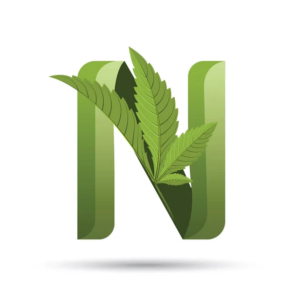 Konopi zielony liść logo litera N — Wektor stockowy