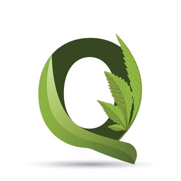 Cannabis green leaf logo letter Q — Stock Vector