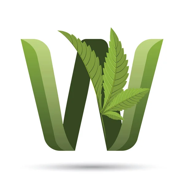 Cannabis groene blad logo letter W — Stockvector