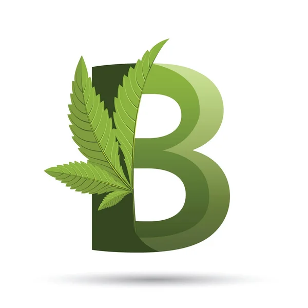 Cannabis green leaf logo letter B — Stock Vector