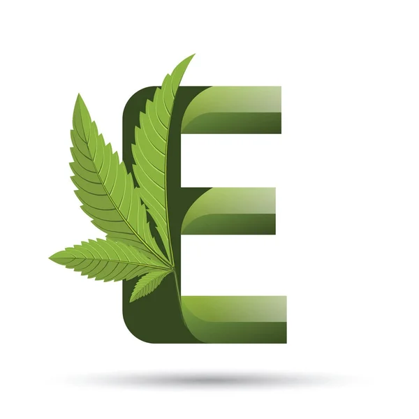Cannabis green leaf logo letter E — Stock Vector
