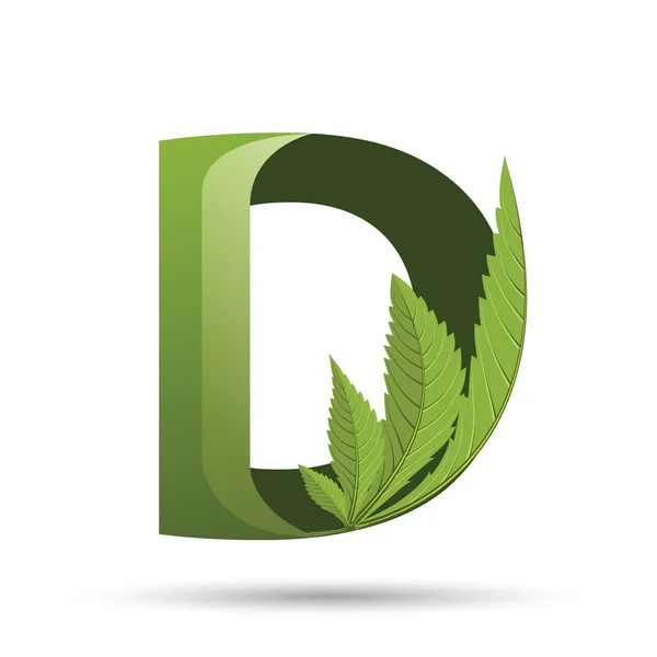 Cannabis groene blad logo letter D — Stockvector