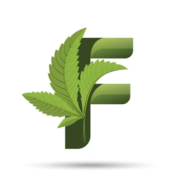 Cannabis groene blad logo letter F — Stockvector