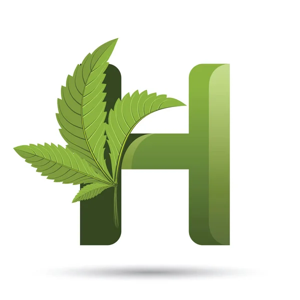 Cannabis grönt blad logotyp bokstaven H — Stock vektor