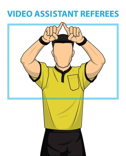 Διαιτητής ποδοσφαίρου δείχνει βίντεο βοηθών διαιτητών δράση. — Διανυσματικό Αρχείο