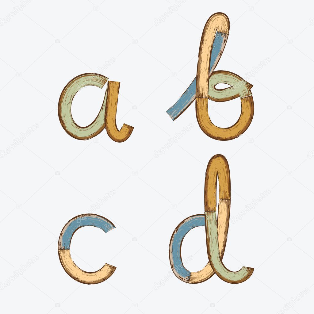 vintage stylized painted color wooden font and alphabet.