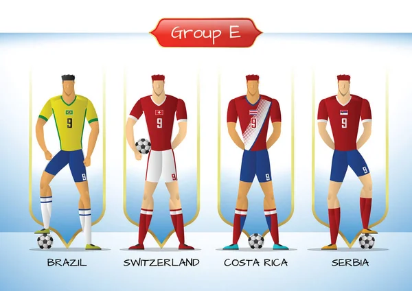 2018 fotbal nebo Fotbal tým jednotná skupina E — Stockový vektor