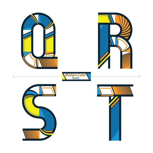 Alphabet moderna färg stil i en uppsättning Qrst — Stock vektor