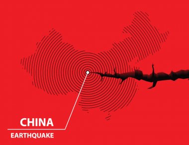 Çin deprem kavramı kırık harita üzerinde