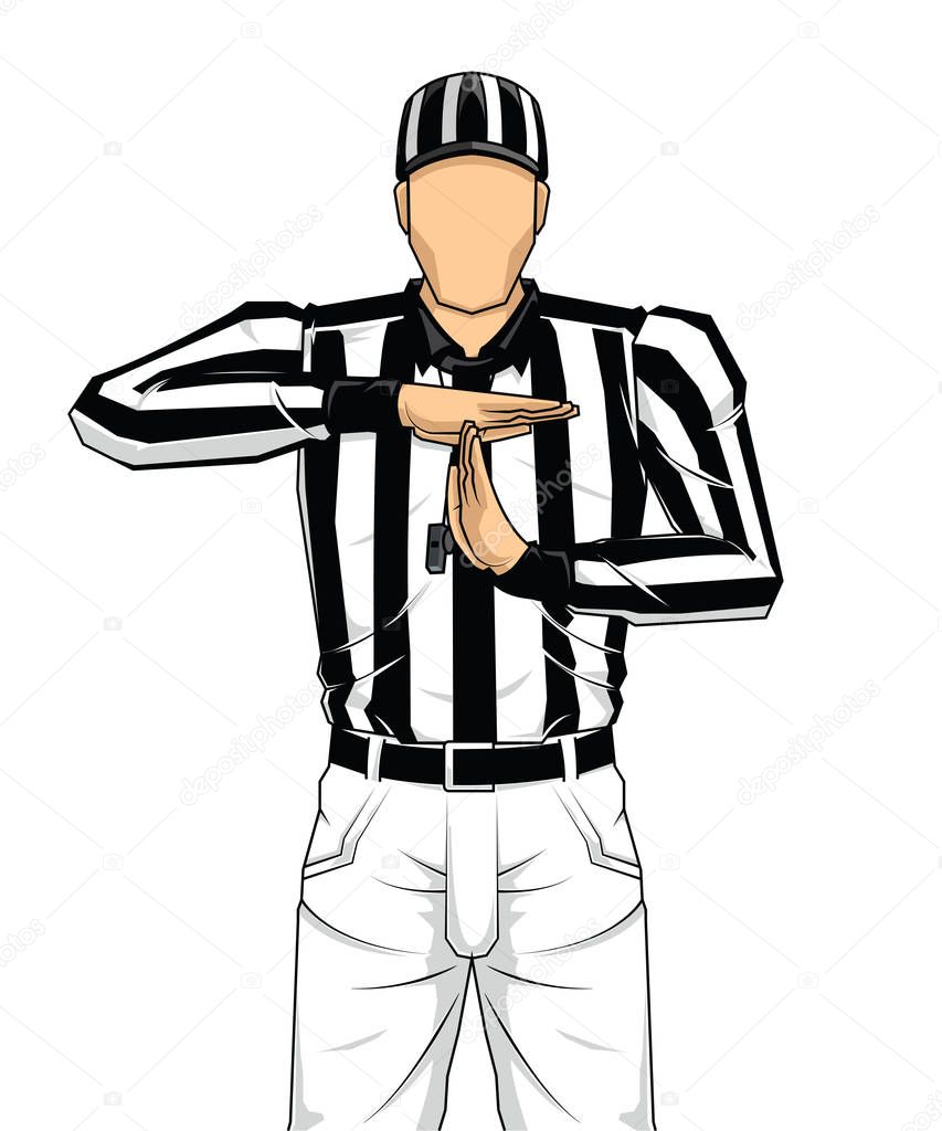 American football referee with calling a time out.