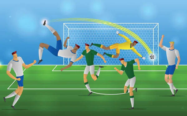Joueur de football en action coup de pied sur le fond du stade — Image vectorielle