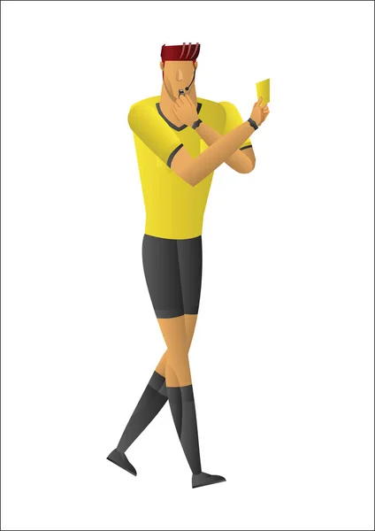 Fußball-Schiedsrichter zeigt Gelbe Karte. — Stockvektor