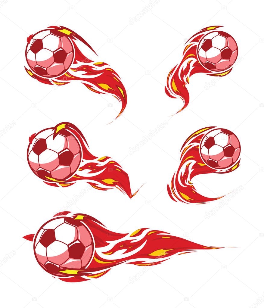 Football symbols set. red fire fast moving soccer ball. logo for sports design. Vector illustration.