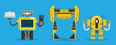 Sarı Robot karakteri. Teknoloji, gelecek. Çizgi film vektörü illus