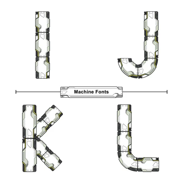 Alphabet Typography Betűtípus Futuristic Machine style in a set Ijkl — Stock Vector