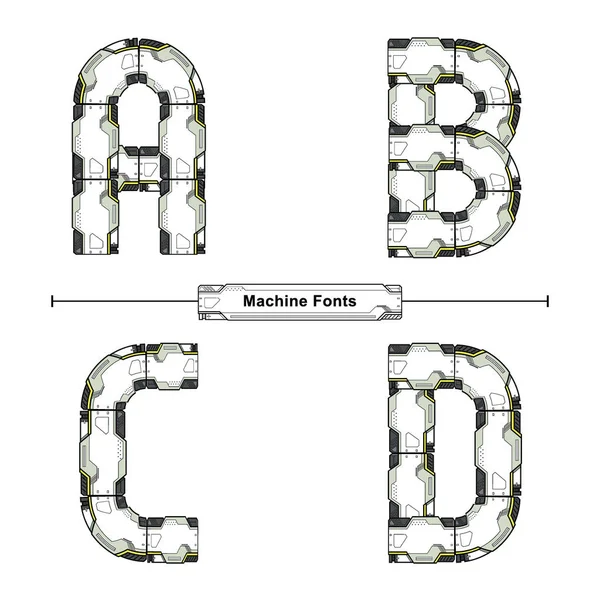 Алфавитная типография Шрифт футуристический стиль машины в наборе ABCD — стоковый вектор