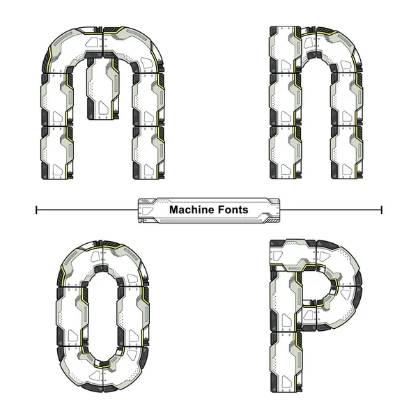 Alphabet Typography Betűtípus Futuristic Machine style in a set Mnop — Stock Vector