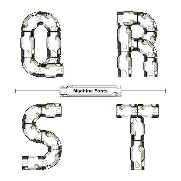 Tipografía del alfabeto Fuente Estilo futurista en un conjunto QRST — Vector de stock