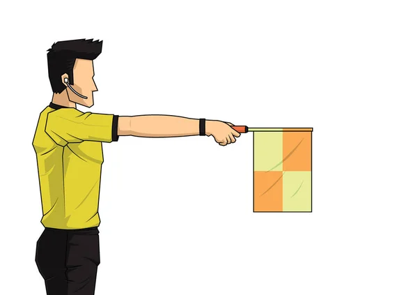 Joueur de ligne de football arbitre agiter le drapeau pour pointer un hors-jeu . — Image vectorielle