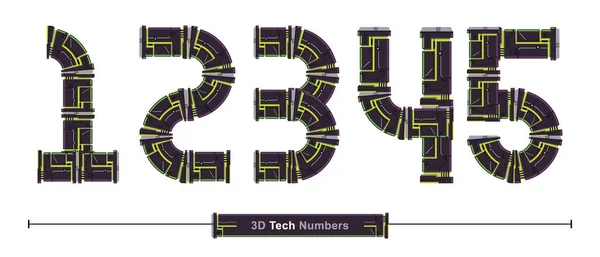 Numéros Typographie Police 3D Green Tech style dans un ensemble 12345 — Image vectorielle