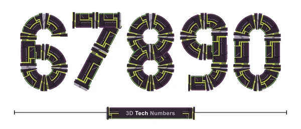 Numbers Typography Font 3D Green Tech style in a set 67890 — Stok Vektör