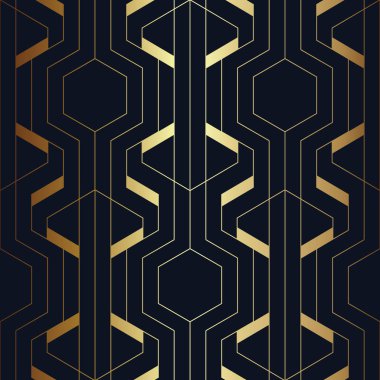 Soyut art deco sorunsuz mavi ve altın desen