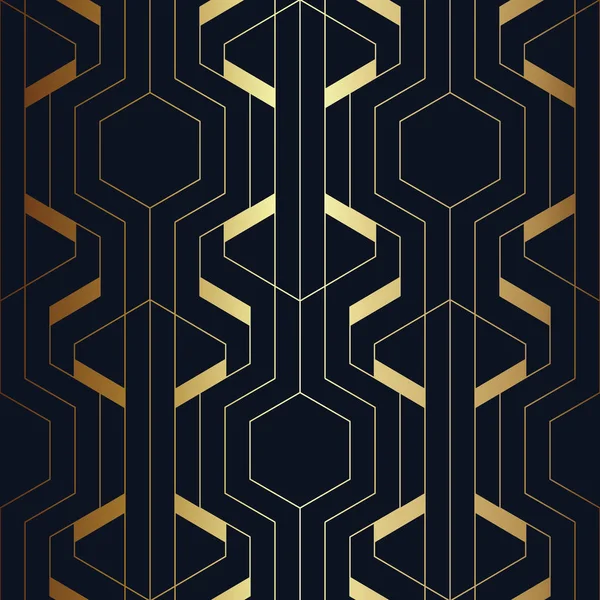 Abstract art deco seamless blue and golden pattern — Stock Vector