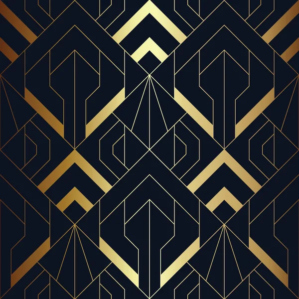Abstract art deco seamless blue and golden pattern — Stock Vector