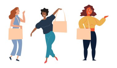 Kız çizgi film karakterleri çanta kumaşı tutuyor.