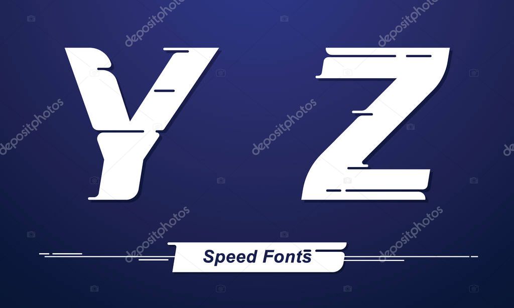 Vector graphic alphabet in a set Y,Z, with Speed font style. for event, promo, logo, banner, monogram and poster. Typeset design.