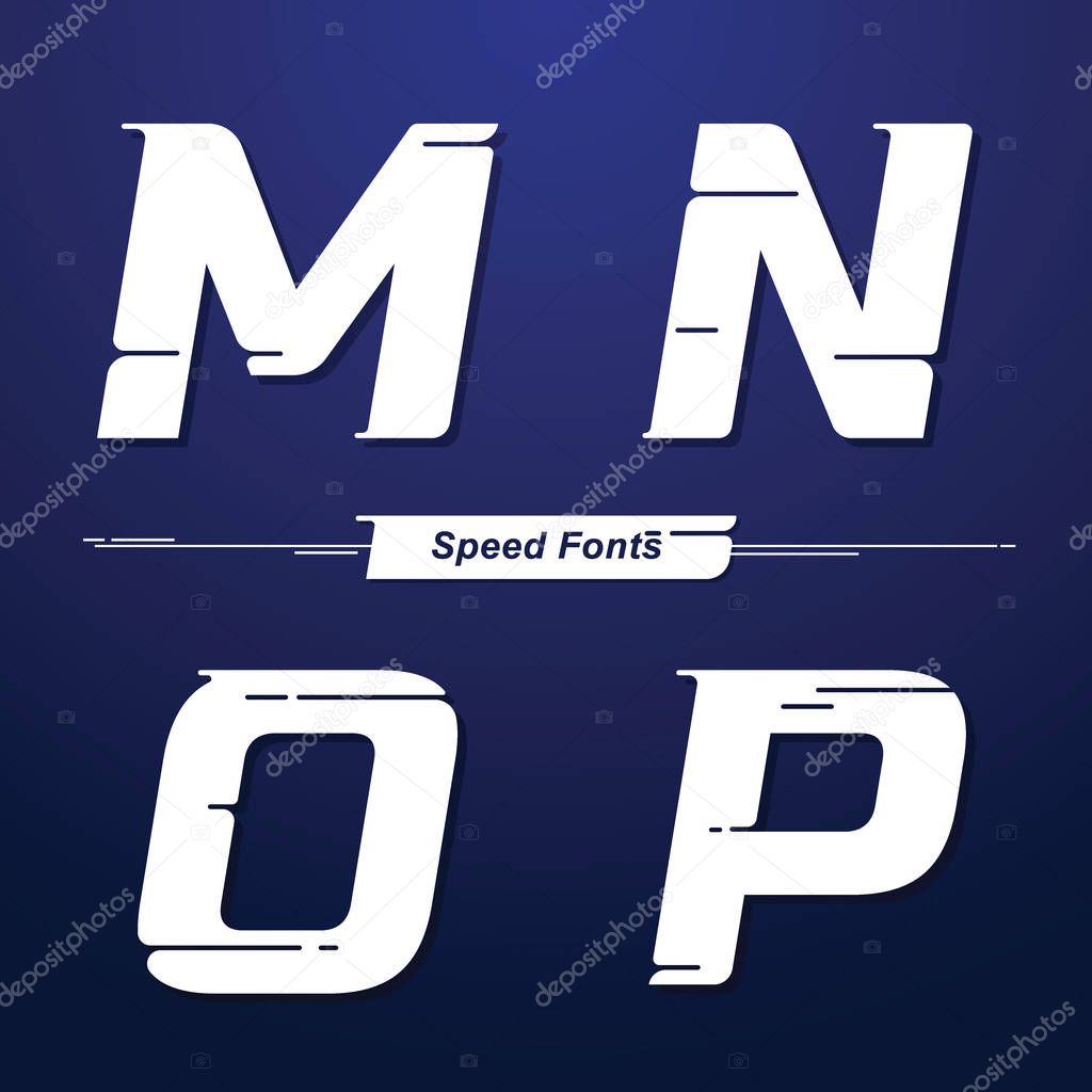 Vector graphic alphabet in a set I,J,K,L, with Speed font style. for event, promo, logo, banner, monogram and poster. Typeset design.