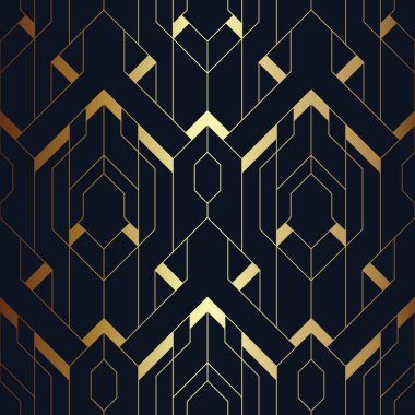 Soyut art deco sorunsuz mavi ve altın desen