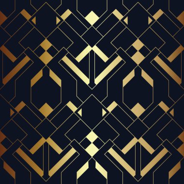 Soyut art deco sorunsuz mavi ve altın desen