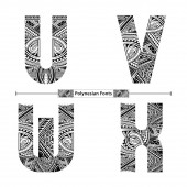 Alphabet Polinéziai stílus egy készlet Uvwx
