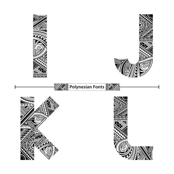 Alphabet Style polynésien dans un ensemble IJKL — Image vectorielle
