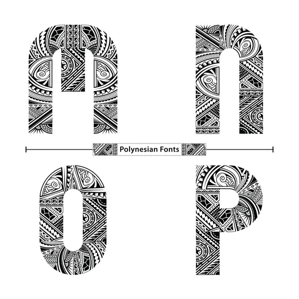 Alfabeto estilo polinesio en un conjunto MNOP — Vector de stock