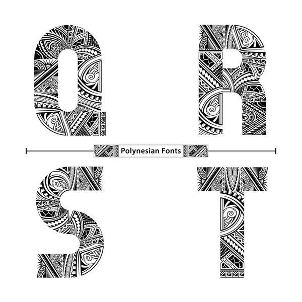 Alfabet Polinezyjski styl w zestawie Qrst — Wektor stockowy