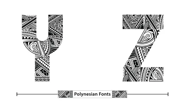 Alphabet Polynesian style in a set YZ — ストックベクタ